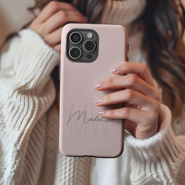 Modern Minimalist Monogram iPhone Case (Modern Minimal Custom Monogram Blush Pink iPhone 16 Case by MINTIC DESIGN STUDIO)