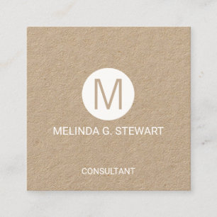 Modern Minimalist Monogram Kraft Paper Square Business Card
