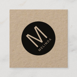 Modern Minimalist Monogram Kraft Paper Square Business Card
