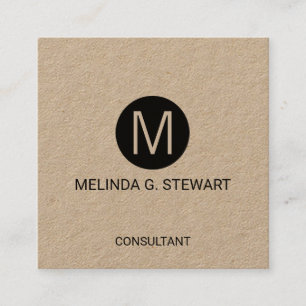 Modern Minimalist Monogram Kraft Paper Square Business Card