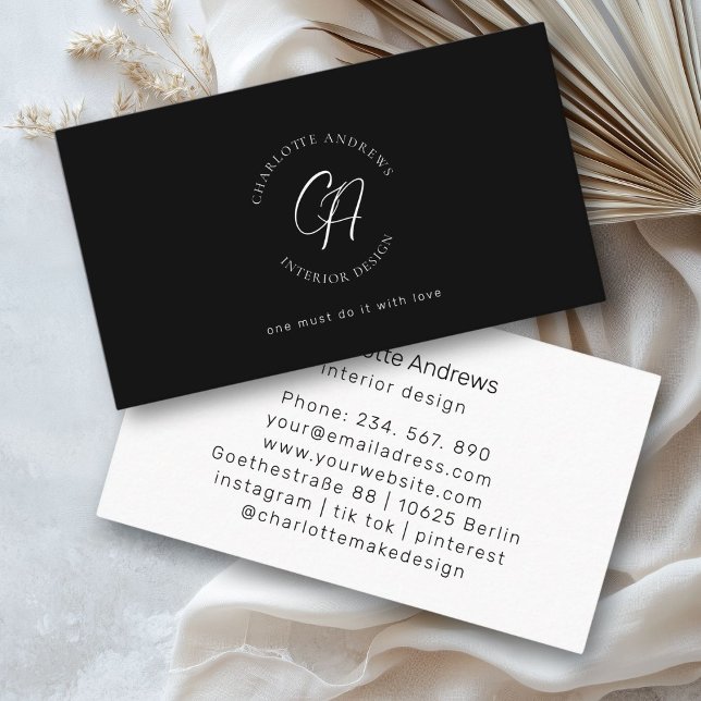 Modern, minimalist, monogram, logo, circle, black business card (Modern, minimalist, monogram, logo, circle, black business card)