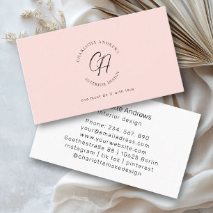 Modern, minimalist, monogram, logo, circle, blush business card