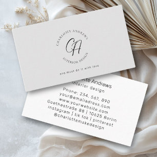 Modern, minimalist, monogram, logo, circle, grey business card