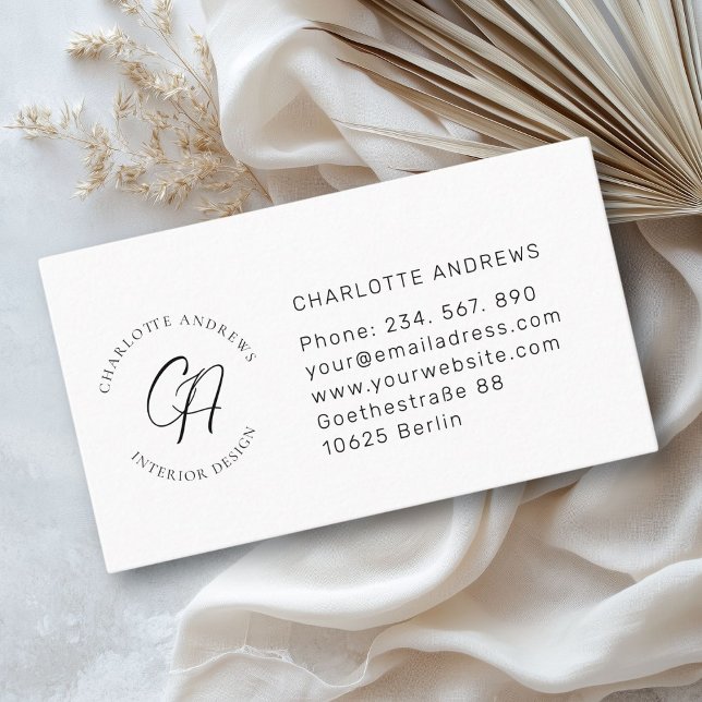 Modern, minimalist, monogram, logo, circle, white business card (Modern, minimalist, monogram, logo, circle, white business card)