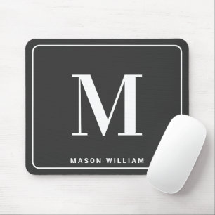 Modern Minimalist Monogram & Name - Charcoal Grey Mouse Pad