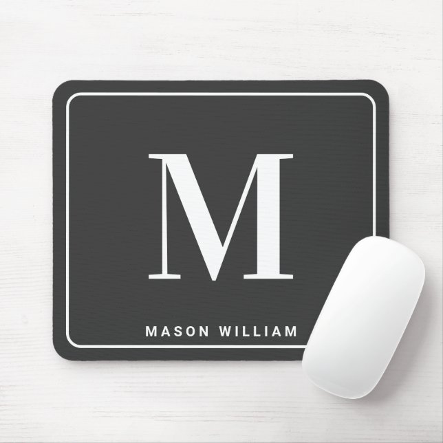 Modern Minimalist Monogram & Name - Charcoal Grey Mouse Pad (With Mouse)