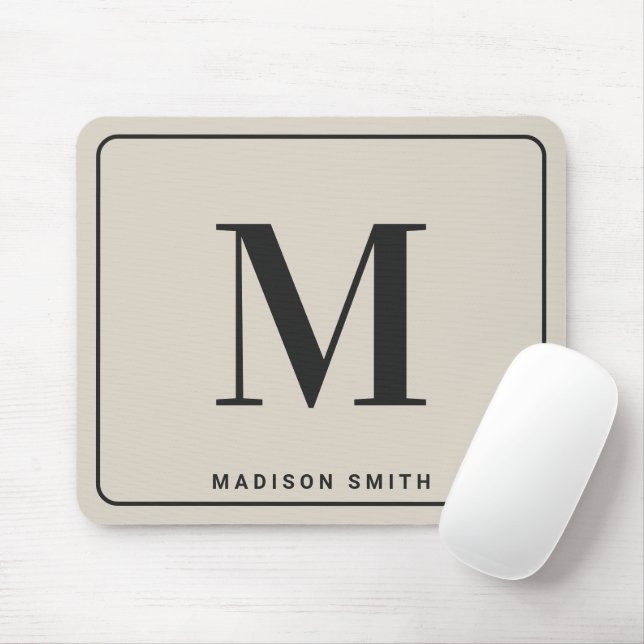 Modern Minimalist Monogram & Name - Stylish Beige Mouse Pad (With Mouse)