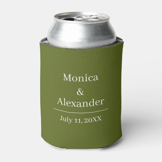 Modern Minimalist Monogram Olive Green Wedding Can Cooler (Can Front)