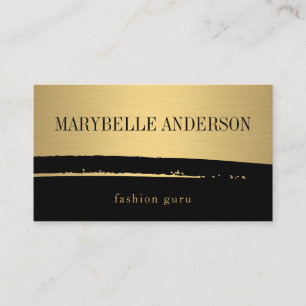 Modern Minimalist Monogram on Black/Gold Brushed Business Card