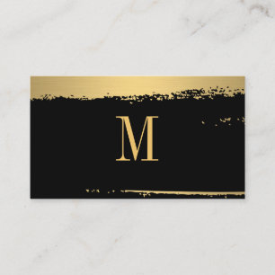 Modern Minimalist Monogram on Black/Gold Brushed Business Card