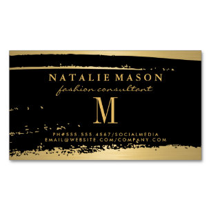 Modern Minimalist Monogram on Black/Gold Brushed Magnetic Business Card