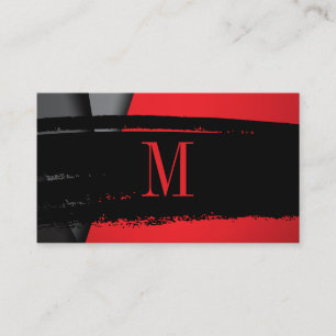 Modern Minimalist Monogram on Black/Red Brushed Business Card