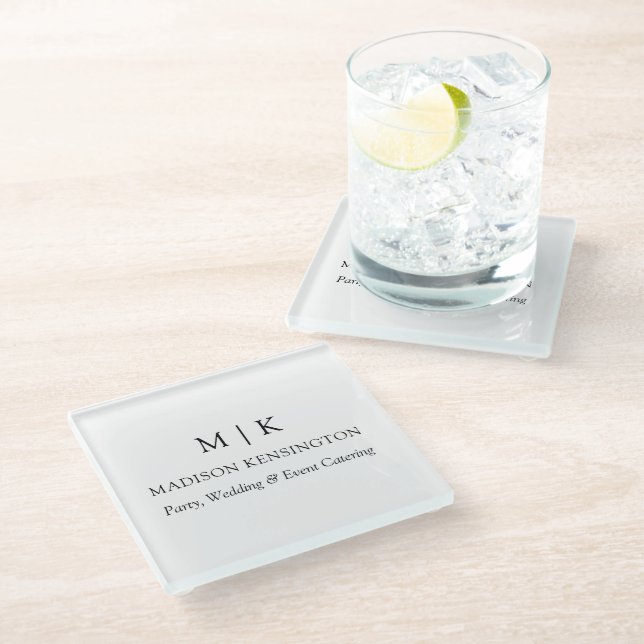 Modern Minimalist Monogram or Add Logo Business Glass Coaster (Angled)