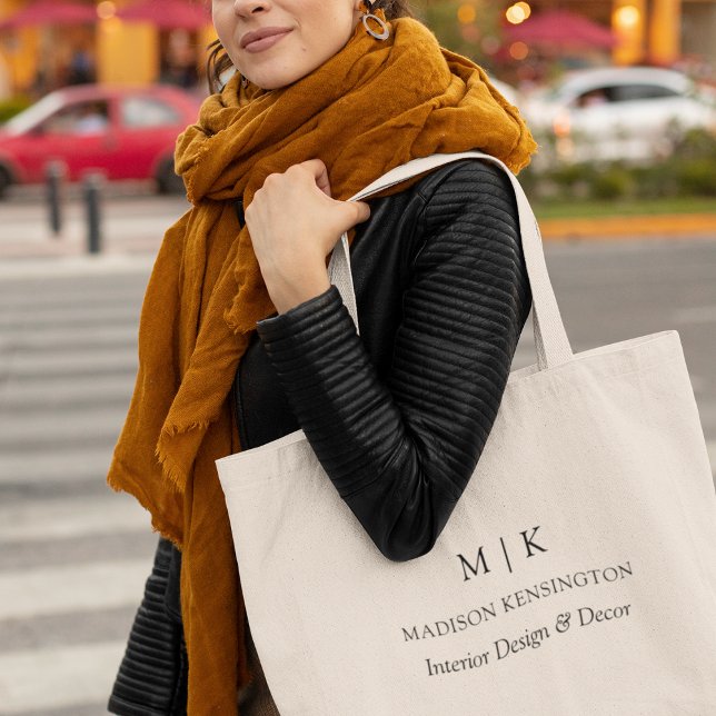 Modern Minimalist Monogram or Add Logo Business Large Tote Bag (Edit to Customize text color, text style and more)