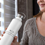 Modern Minimalist Monogram or Add Logo Business Water Bottle<br><div class="desc">Modern Minimalist Drink Water Bottle. Black & White or choose your custom colours. Perfect for small business, company brands, self employed, caterers, bakeries, coffee cafes, restaurants, customer advertising and more. Easy to personalise with your monogram initials, business name and information, job title, slogan or even add your logo or personal...</div>