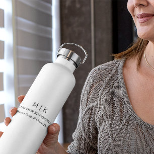 Modern Minimalist Monogram or Add Logo Business Water Bottle