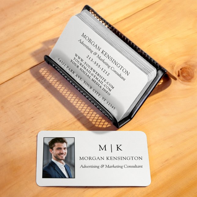 Modern Minimalist Monogram or Add Logo Photo Business Card (Edit to Customize text, colors and more)
