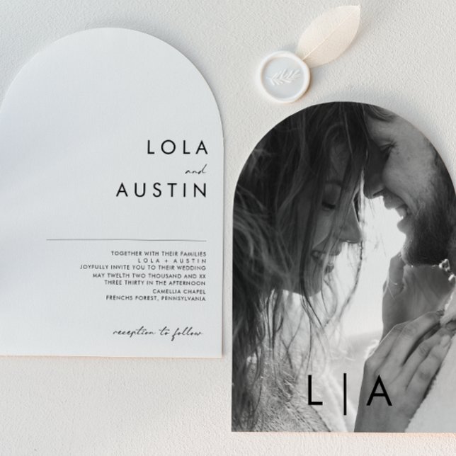 Modern Minimalist Monogram Photo Wedding Arch Invitation (Creator Uploaded)