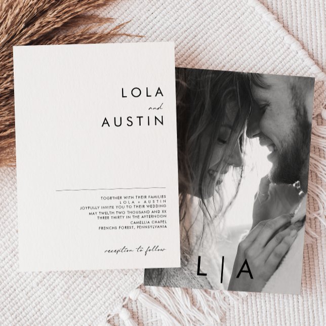 Modern Minimalist Monogram Photo Wedding Invitation (Creator Uploaded)