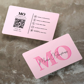 Modern Minimalist Monogram Professional Pink QR Business Card