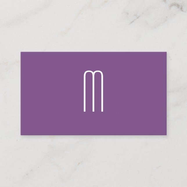 Modern Minimalist Monogram Purple Business Card (Front)