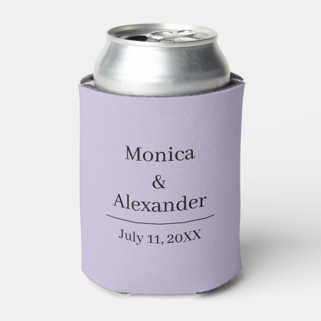 Modern Minimalist Monogram Purple Lilac Wedding Can Cooler (Can Front)