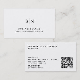 Modern Minimalist Monogram QR Code & Social Media Business Card