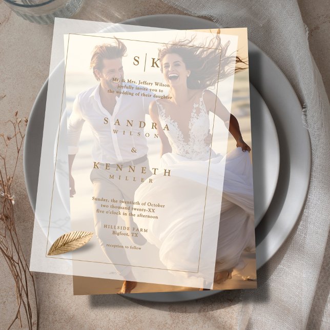 Modern Minimalist Monogram Rustic Framed Wedding Vellum Invitations (Creator Uploaded)