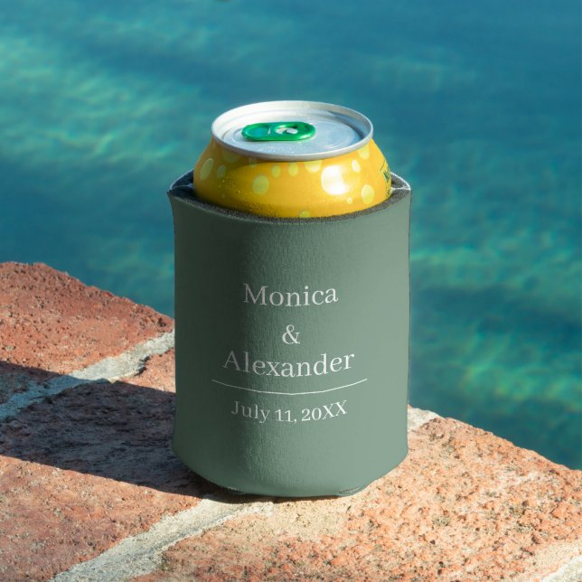 Modern Minimalist Monogram Sage Green Wedding Can Cooler (In Situ Pool)