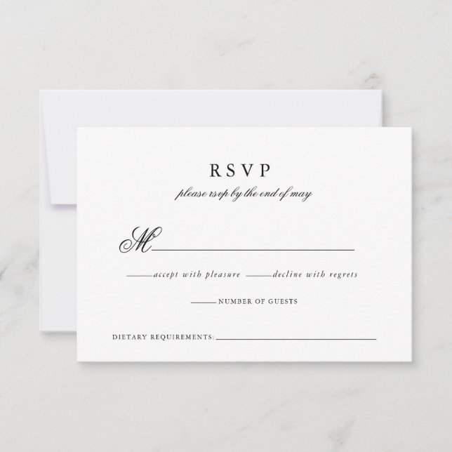 Modern Minimalist Monogram Script Wedding  RSVP Card (Front)