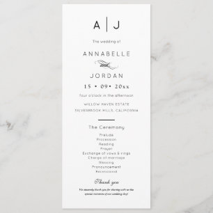 Modern Minimalist Monogram Timeless Wedding Programme