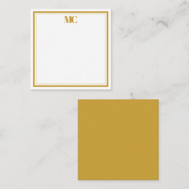 Modern Minimalist Monogram Two Borders Gold White Card (Front/Back)