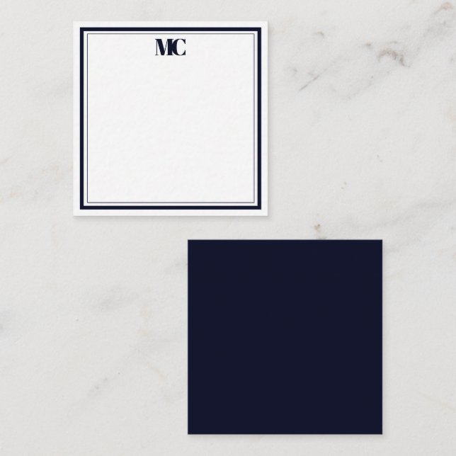 Modern Minimalist Monogram Two Borders Navy Blue Card (Front/Back)