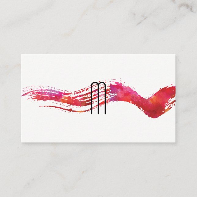 Modern Minimalist Monogram Watercolor brush Business Card (Front)