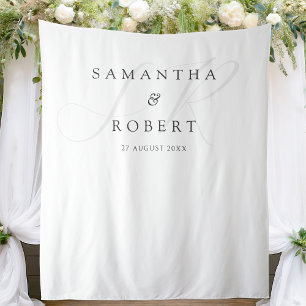 Modern Minimalist Monogram Wedding Backdrop Tapestry
