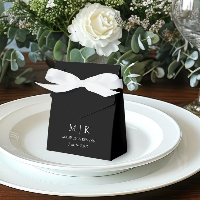 Modern Minimalist Monogram Wedding Black Favour Box (Customize to change text size, style, color or to add more text.)