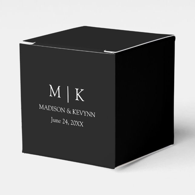 Modern Minimalist Monogram Wedding Black Square Favour Box (Front Side)