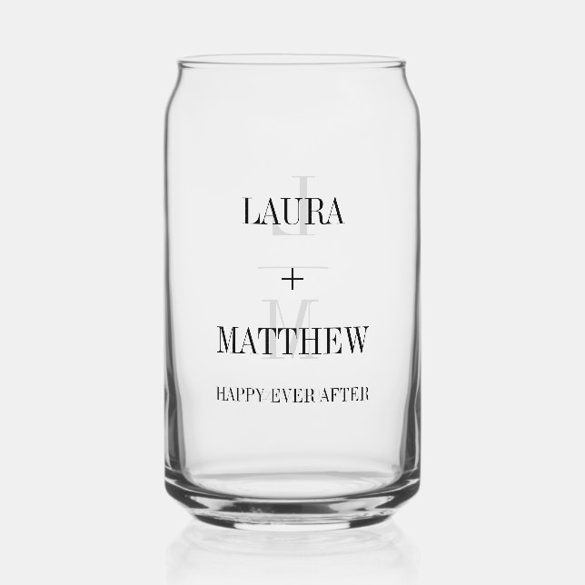 Modern Minimalist Monogram Wedding Elegant Names Can Glass (Front)