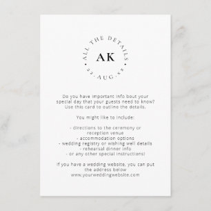 Modern Minimalist Monogram Wedding Initials Enclosure Card