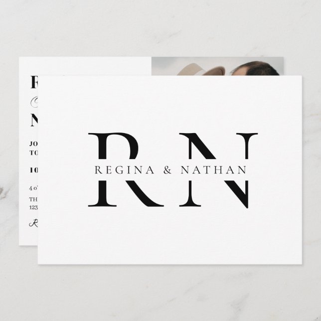 Modern minimalist monogram wedding invitation (Front/Back)