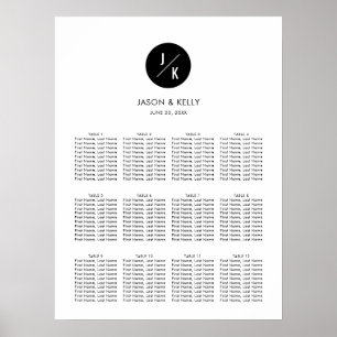 Modern, Minimalist Monogram Wedding Seating Chart