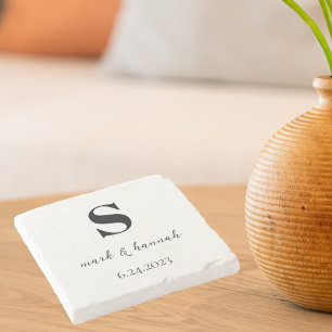 Modern Minimalist Monogram Wedding Stone Coaster