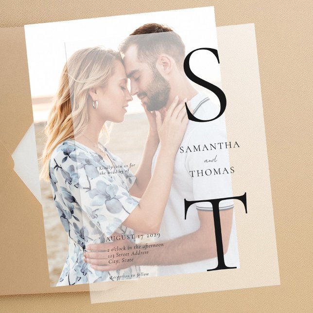 Modern Minimalist Monogram Wedding Vellum Invitations (Creator Uploaded)