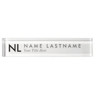 Modern Minimalist Monogram White Desk Nameplate