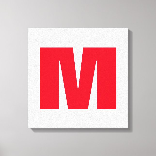 Modern Minimalist Monogram White Red Canvas Print (Front)