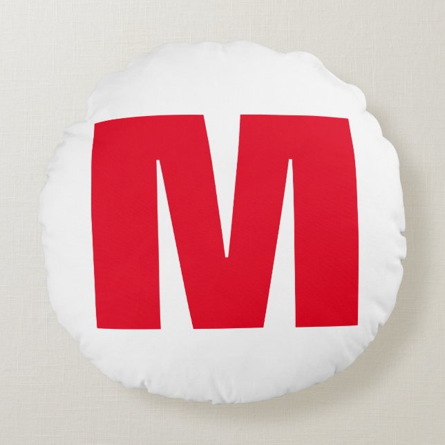 Modern Minimalist Monogram White Red Round Cushion (Front)