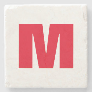 Modern Minimalist Monogram White Red Stone Coaster