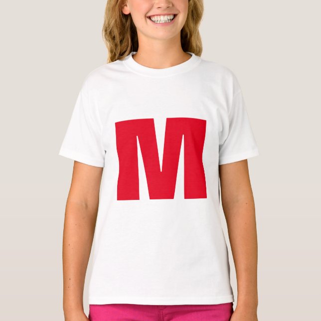 Modern Minimalist Monogram White Red T-Shirt (Front)