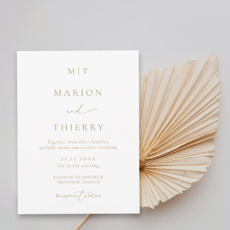 Modern minimalist monogram white wedding invitation