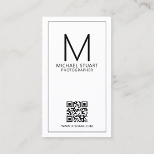 Modern Minimalist Monogram with Qr Code Business C Business Card